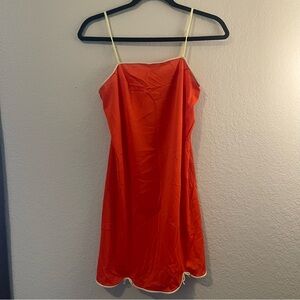 60s Vintage Hollywood  Vassarette Red/Orange White Slip Dress Women's Lingerie